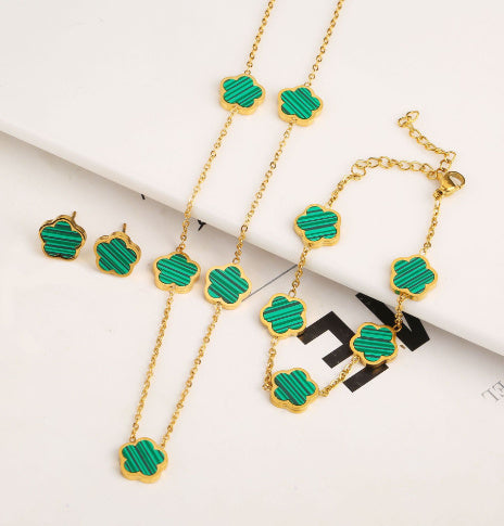 Small Fresh And Lovely Green Drop Gum Flower Gold Bracelet Jewelry